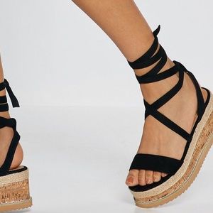 Black Lace Up Platform Sandals
